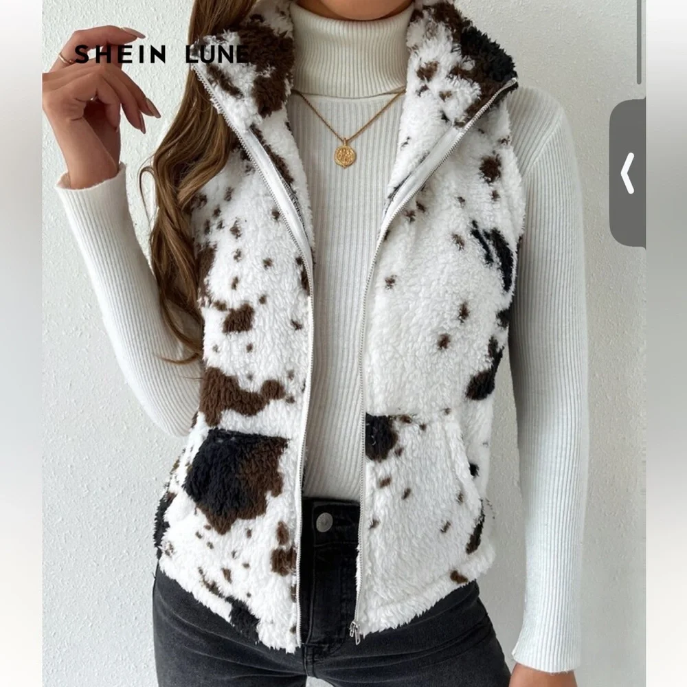 SHEIN Brown and White Fuzzy Vest